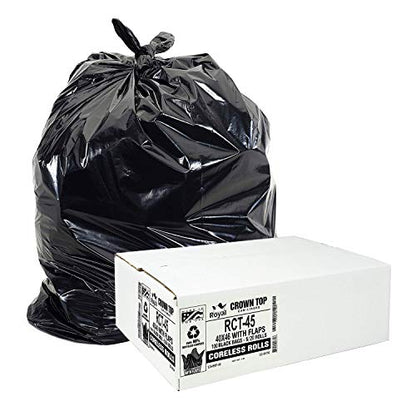 Aluf Plastics RCT-45 Star Sealed Coreless Rolls with E-Z Tie Flap Closure, 45 gal, Polyethylene, 40" x 46", Black (Pack of 100) - style: 45 Gal, 1.25 Mil Equiv, 100 Count