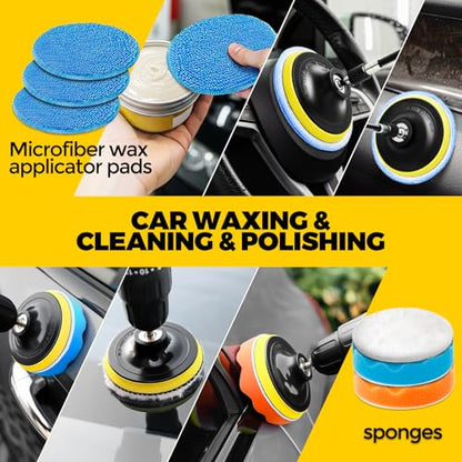 Holikme 22Pack Drill Brush Attachments Set, Scrub Pads & Sponge, Buffing Pads, Power Scrubber Brush, Car Polishing Pad Kit,Wax Applicator Pad,Car Cleaning Kit，Cleaning Supplies，Masonry Brushes,Black - color: Black