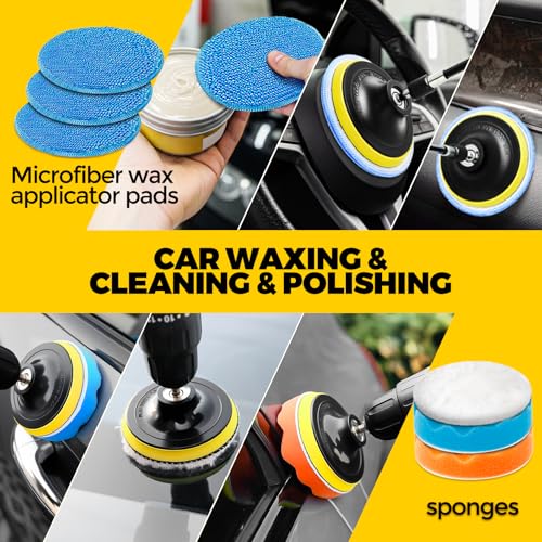 Holikme 22Pack Drill Brush Attachments Set, Scrub Pads & Sponge, Buffing Pads, Power Scrubber Brush, Car Polishing Pad Kit,Wax Applicator Pad,Car Cleaning Kit,Cleaning Supplies,Masonry Brushes(Blue) - color: Blue