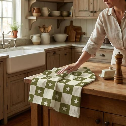 Waffle Kitchen Towels Set of 2 - Ultra Absorbent Quick Dry Dish Towels - Sustainable Reusable Cleaning Tea Towels - Lightweight Hand Towels for Kitchen & Bathroom, 16” x 28” (Square) - style: Square