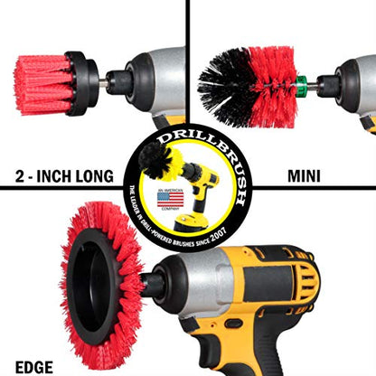 Red Stiff 3 Piece Outdoor Power Scrubber Brush Kit - Garden Patio Scrubbing Tool - Deck Cleaning Brush Set - Concrete Scrubbing Tool Set - Brick and Stone Outdoor Scrubber Kit - color: Red
