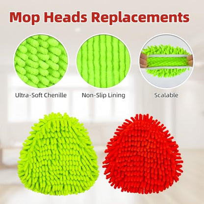 6 Packs Mop Head Replacements & 4-Section Spin Mop Handles for Ocedar, and Spin Mop Base Compatible with O-Cedar EasyWring 1 Tank Spin Mops Refills - color: 2green+2red