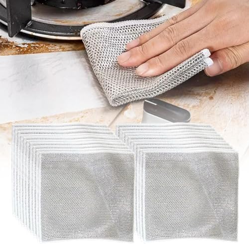 Multipurpose Wire Dishwashing Rags for Wet and Dry, 2025 Upgrade Non Scratch Metal Wire Dishcloth, Reusable Premium Metal Scrubbing Pads Sponge Clean for Home Kitchen Stove Tops (20Pcs) - color: 20pcs