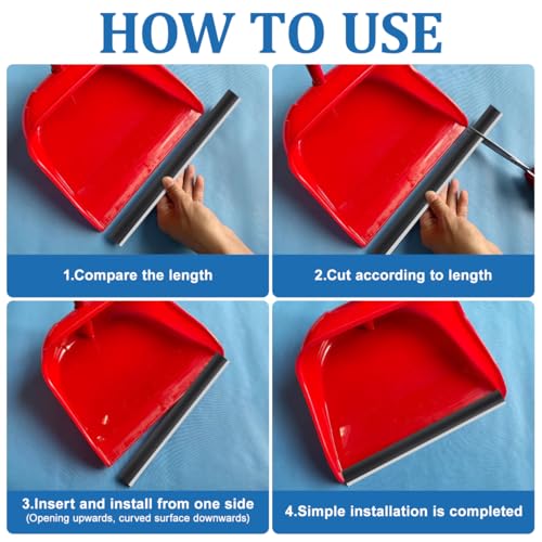 Angoily 4Pcs Dustpan Rubber Strip, 10.23" Dust Pan Lip Replacement, Silicone Edge Protectors, Black Refill Insert for Broom Sweeping Garbage Shovel - size: 26X2.3CM