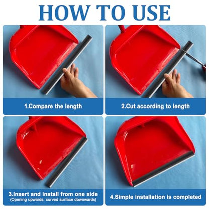 Angoily 4Pcs Dustpan Rubber Strip, 10.23" Dust Pan Lip Replacement, Silicone Edge Protectors, Black Refill Insert for Broom Sweeping Garbage Shovel - size: 26X2.3CM