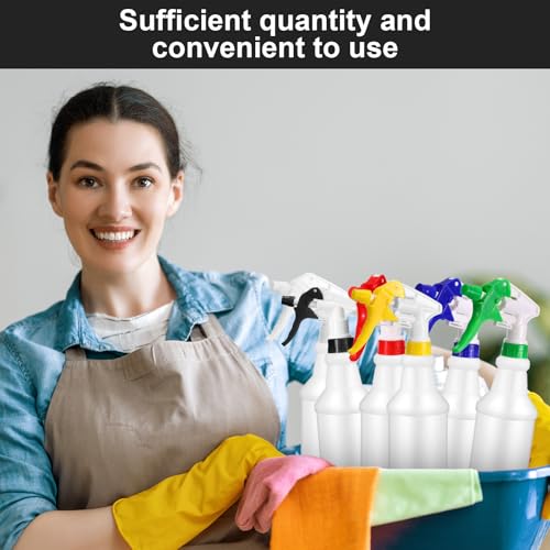 Gerrii 12 Pcs Plastic Spray Bottles with Adjustable Nozzle and Label for Cleaning 24 oz Anti Leak HDPE Spraying Bottles Empty Water Squirt Bottle(Multicolor) - color: Multicolor