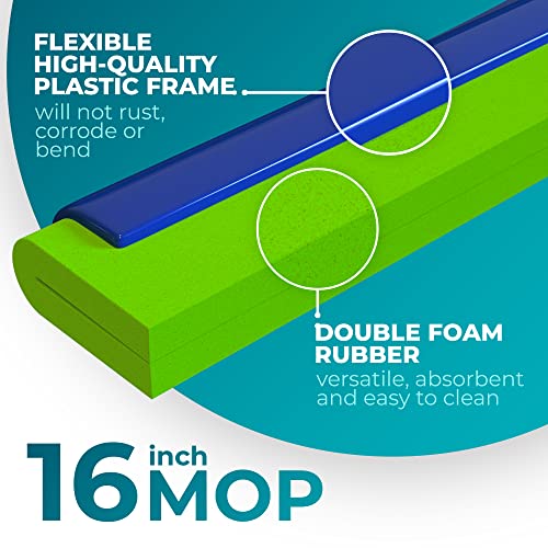 HELOMOR Bundle of 2-Pack Telescopic Metal Broom Handles Pull Broom, 59' Long and 1.87' Wide, with 3-Pack Floor Squeegee Wiper Heads Refill Mop Foam Dual Moss, 16" L for Cleaning Indoor Households