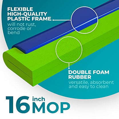 HELOMOR Bundle of 2-Pack Telescopic Metal Broom Handles Pull Broom, 59' Long and 1.87' Wide, with 3-Pack Floor Squeegee Wiper Heads Refill Mop Foam Dual Moss, 16" L for Cleaning Indoor Households