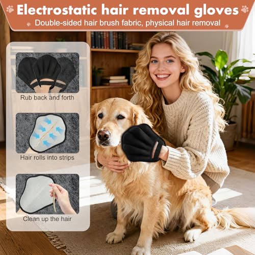 Pet Hair Removal Glove, Electrostatic Pet Hair Remover Glove for Cats & Dogs, Pet Hair Remover Tool for Laundry, Couch, Carpet, Car Seat - Upgraded Five-Finger, Reusable, Black+Black - color: Black+Black