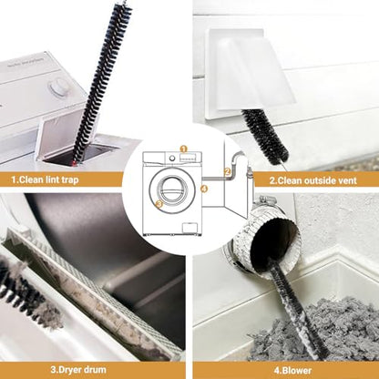 Dryer Lint Cleaner Kit, 3Pcs Nylon Bristle Brush, Flexible Stainless Steel Handle, for Cleaning Vent Trap & Refrigerator Coil