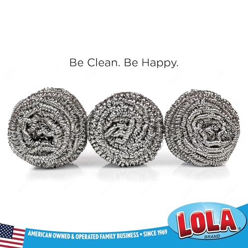 Stainless Steel Wool Scouring Pad, 2 Pack, by LOLA Brand, 18 Grams - Curled Flat Wire, Cleans Caked On & Baked On Messes on Cookware - size: 2 Pack, style: Standard