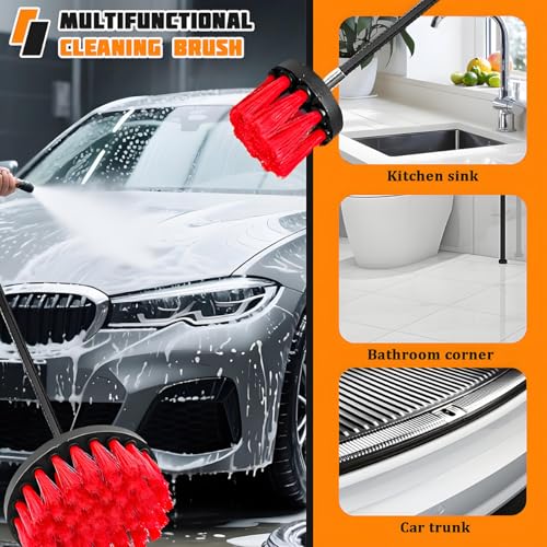 4PCS/Set Car Drill Brush Attachment Set, Vehicle Drill Scrub Brushes Kit with Extended Long Rod, Automotive Power Cleaning Scrubber Accessories, Universal for SUV, Sedan, Truck (Red) - color: Red