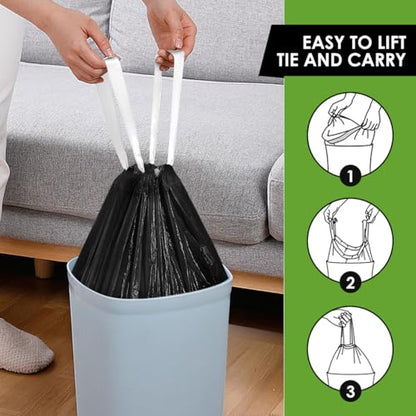6 Gallon Small 120 Counts Strong Drawstring Trash Bags Garbage Bags by Teivio, Bathroom Trash Can Bin Liners, Plastic Bags for home office kitchen, Black - style: 120-6 Gallon-Black