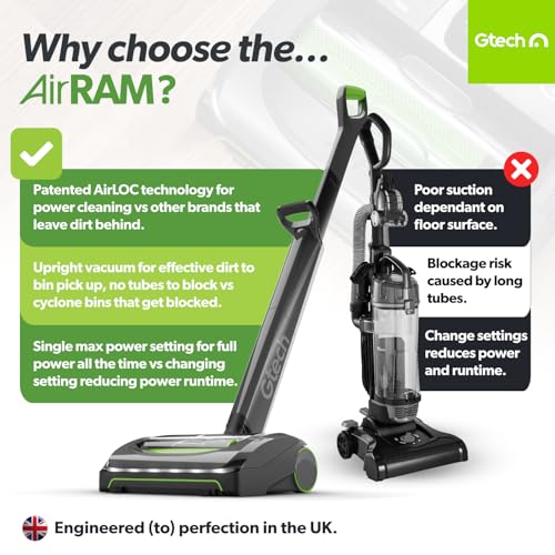 Gtech AirRAM MK2 Cordless Vacuum Cleaner with Powered Brush Head - Perfect for Carpet and Hardwood Floors - Rechargeable 22v Li-ion Battery - Lightweight (7 lbs.) - style: AirRAM2 - Cordless Upright