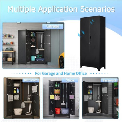 Metal Storage Cabinet, 75" Cleaning Tool Cabinet with Locking Door, Tall Storage Sheds Tool Organizer, Large Broom Cabinet for Bathroom, Laundry Room, Kitchen, Pantry, and Humid Environments - size: 75" Cabinet