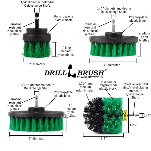 Kitchen Cleaning Supplies - Drill Brush Set with Extension - Counter Scrubbing Brushes, Stove Cleaning Tools - Oven Spot Cleaning Tool - Home Sink Scrubbing Brush Set - Cast Iron Pot Cleaning Brushes - color: Green