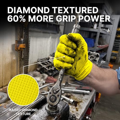 TitanFlex Heavy Duty Industrial Nitrile Gloves with Raised Diamond Texture, 6-mil, Latex Free (Dark Green/Yellow) - color: 01 Yellow (50ct), size: Medium