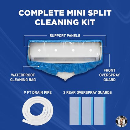Mini Split Cleaning Bag | 360 Waterproof Design | Fits Systems 27in - 39in Long | Mini Split Cleaning Kit Includes Overspray Guards and Drain Hose - size: Small (For Systems 27in - 35in)