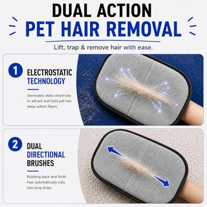 Pet Hair Removal Glove for Dogs & Cats, Newly Upgraded Reusable Electrostatic Pet Hair Remover Tool for Couch, Furniture, Bedding, Clothing & Car Seats