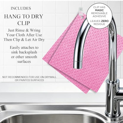 6 Packs Swedish Kitchen Dish Cloths - Reusable Paper Towels for Counters & Dishes - Eco-Friendly Cellulose Sponge Cloth (Pink) - color: P-pink