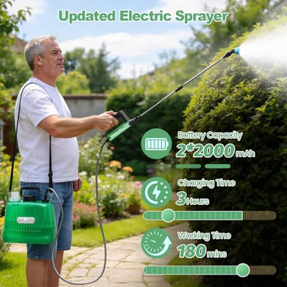 SideKing 2 Gallon Battery Powered Sprayer, Electric Garden Sprayer with 3 Adjustable Pressures & Telescopic Wand, Rechargeable Weed Sprayer for Lawn, Yard & Pest Control, 4 Nozzles Included - size: 2 Gal