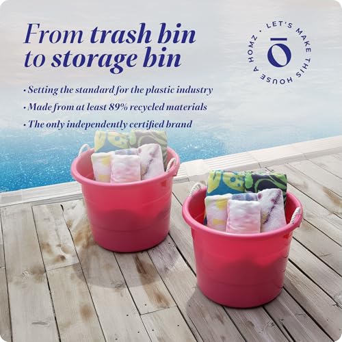 Homz 2 Pack of 17 Gallon Storage Buckets, Durable Plastic Containers, Sturdy Rope Handles, Large Tubs for Sports Equipment, Party Cooler, Gardening, Toys and Laundry, Pink - color: Pink