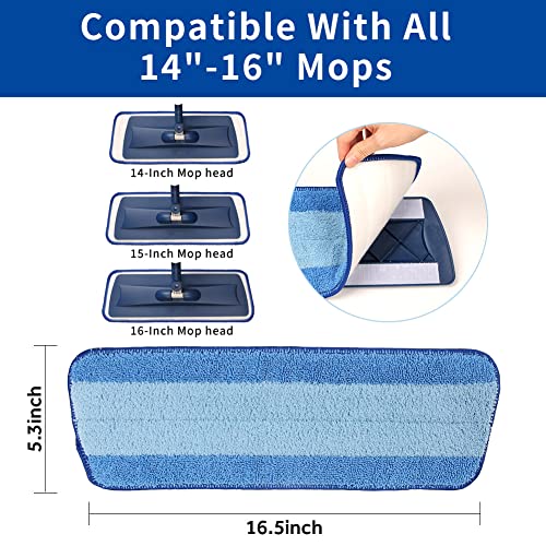 16.5" Microfiber Mop Pads Refills, 3 Pack Reusable Replacement Heads | reusable wet mop refills, machine washable for 14-16 inch spray mops, hardwood floors, dust cleaning & scrubbing - color: 16"blue Stripe*3