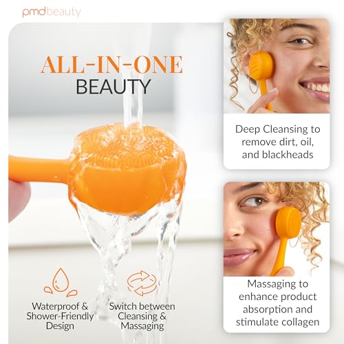 PMD Clean Mini - Smart Facial Cleansing Device with Silicone Brush & Anti-Aging Massager - Waterproof - SonicGlow Vibration Technology - Clear Pores and Blackheads - Lift, Firm, and Tone Skin - color: Orange