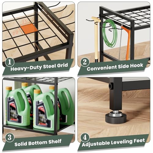 SPACECARE Garden Tool Organizer with Feet, Yard Tower Rack for Garage Organization and Storage, Up to 35 Long-Handled Tools/Rakes/Brooms, Heavy Duty Steel Garden Tool Stand for Shed, Outdoor, Black - style: RACK-with Feet