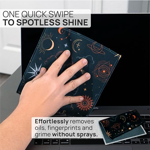 Microfiber Wholesale Quick Cloth Glasses Cleaning Cloths–8x8 Astrology 1-Pack with Case | Double-Sided Lens Cleaner for Eyeglasses, Camera, Screens & Glass | Reusable Microfiber Glass Polishing Cloths - color: Astrology, size: 8"x8"