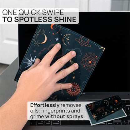 Microfiber Wholesale Quick Cloth Glasses Cleaning Cloths–8x8 Astrology 1-Pack with Case | Double-Sided Lens Cleaner for Eyeglasses, Camera, Screens & Glass | Reusable Microfiber Glass Polishing Cloths - color: Astrology, size: 8"x8"