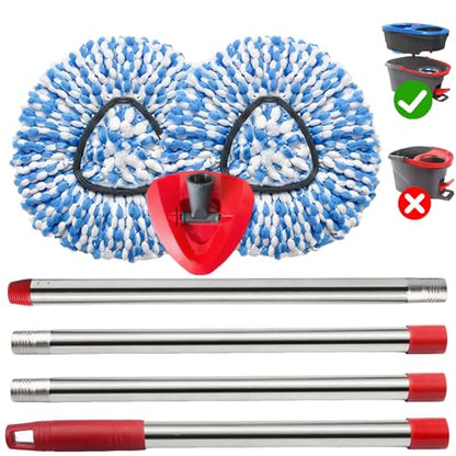 Spin Mop Replace Heads for O Cedar Rinse Clean 2 Tank System, Spin Mop Replacement Head 2 Microfiber Mop Refills, 1 Triangle Head Cover and 30-58in Handle - size: 2Refills+1 Base+1 Handle（2 Tank System）