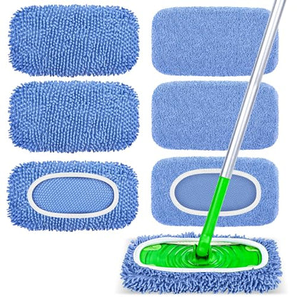 6-Pack Reusable Microfiber Mop Pads Compatible with Swiffer Sweeper, Dry & Wet Sweeping Cloths - Washable Wet Pads Refill for Multi-Surface/Hardwood Floor Cleaning -Blue - color: Blue