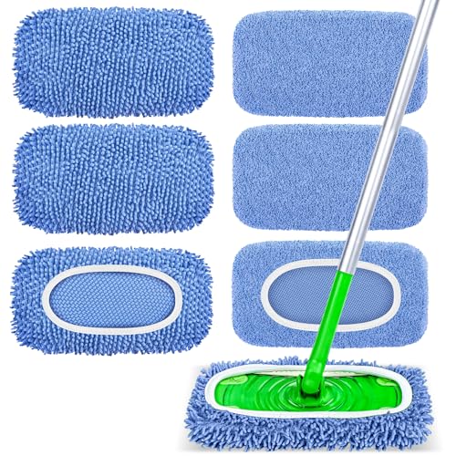 6-Pack Reusable Microfiber Mop Pads Compatible with Swiffer Sweeper, Dry & Wet Sweeping Cloths - Washable Wet Pads Refill for Multi-Surface/Hardwood Floor Cleaning -Blue - color: Blue