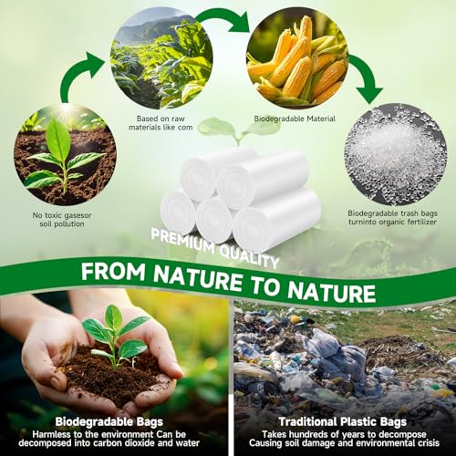 4 Gallon Biodegradable Trash Bags With-Handles - White 4 Gal Small Garbage Bags For Bathroom Can 100 Count 15 Liter Compostable Mini Waste Basket Liners Kitchen Office Car Strong Chenyucheng - style: 4 gallon White 100