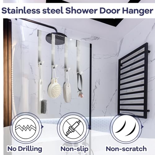 Zorfeter 12 Inch Extended Over Shower Door Hook, Stainless Steel Heavy Duty Shower Hooks Drilling-Free Towel Hooks for Bathroom Frameless Glass Shower Door - 3 Packs - size: 12 Inch