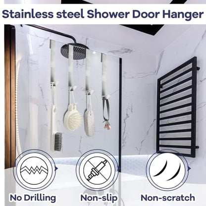Zorfeter 12 Inch Extended Over Shower Door Hook, Stainless Steel Heavy Duty Shower Hooks Drilling-Free Towel Hooks for Bathroom Frameless Glass Shower Door - 3 Packs - size: 12 Inch