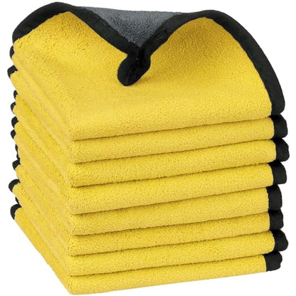 uxcell Car Cleaning Cloths, 8 Pack Soft Premium Microfiber Towels with Hang Loop for Household Cleaning, Reusable Car Cleaning Wipes Lint Free Streak Free Cloths 12" x 12" Yellow - color: Yellow, size: 12" x 12"