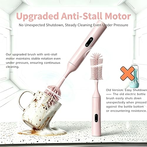 Rechargeable Electric Bottle Brush with 2 Speeds Powerful Automatic Bottle Cleaner,BPA-Free Silicone Spinning Design, Wall Mount & Straw Cleaner,Suitable for Baby Bottles & Kitchen (Pink+Pink) - color: Pink+pink