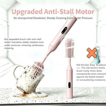 Rechargeable Electric Bottle Brush with 2 Speeds Powerful Automatic Bottle Cleaner,BPA-Free Silicone Spinning Design, Wall Mount & Straw Cleaner,Suitable for Baby Bottles & Kitchen (Pink+Pink) - color: Pink+pink