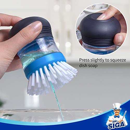 MR.SIGA Soap Dispensing Palm Brush, Kitchen Brush for Dish Pot Pan Sink Cleaning, Pack of 2, Navy/Blue - color: Navy/Blue