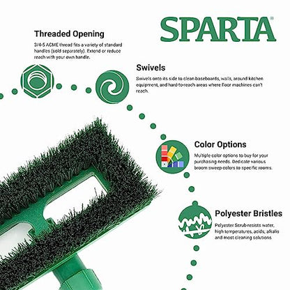 SPARTA 3638831EC09 Polyester Rectangle Scrub Brush, Floor Brush, Cleaning Brush With Swivel Head For Cleaning, 8 Inches, Green - color: Green