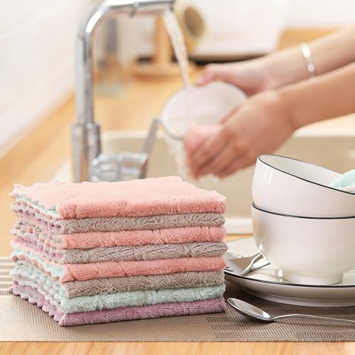 Microfiber Cleaning Cloths - Super Absorbent, Streak-Free & Lint-Free Towels for Glass, Kitchen & Home (Gray, Purple, Pink, Green) (10pcs)