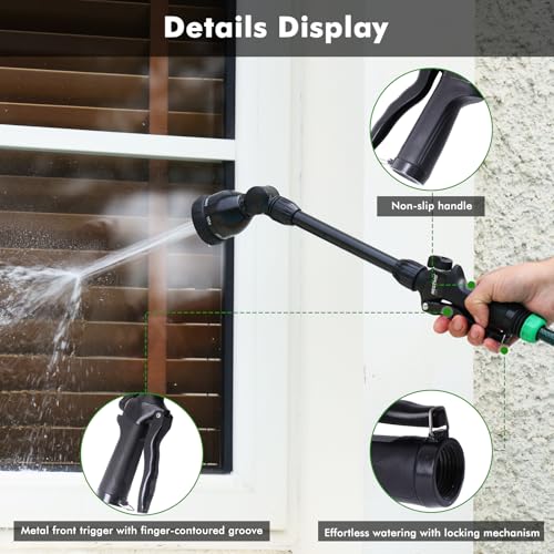 RESTMO Metal Watering Wand, Heavy Duty Garden Hose Wand with 180° Swivel Head, 16'' Hose Nozzle Sprayer with 7 Spray Patterns and Flow Control, for Water Hanging Baskets and Shrubs, Flash Black - color: Flash Black