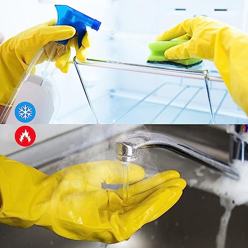 Disfore Rubber-Gloves Dishwashing Gloves for Cleaning-Kitchen - 2 Pairs Long Household Cleaning Gloves for Washing Dishes - color: Yellow Beige Medium 2 Pairs