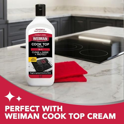 Weiman Cooktop Scrubbing Pads, 3 Count Scratch-Free Cleaning Pads for Cermaic, Glass Cooktop Surfaces, Removes Tough Burned-On Food & Residue