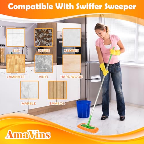AmaVins 5 Pack Reusable Microfiber Mop Pads Compatible with Swiffer Sweeper, Wet and Dry Flat Cover, Washable Pads for Surface/Hardwood Floor Cleaning (Mop is Not Included) - color: Orange 5 Pack