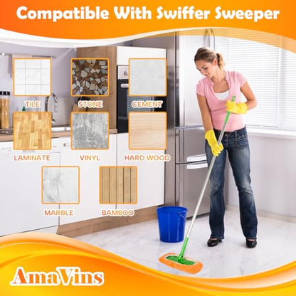 AmaVins 5 Pack Reusable Microfiber Mop Pads Compatible with Swiffer Sweeper, Wet and Dry Flat Cover, Washable Pads for Surface/Hardwood Floor Cleaning (Mop is Not Included) - color: Orange 5 Pack