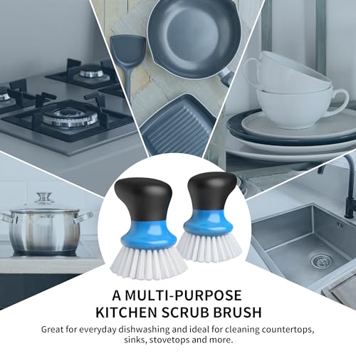 MR.SIGA Dish Scrub Brush, Palm Brush Dish Scrubber with Ergonomic Grip, Kitchen Brushes for Dishes, Blue, Pack of 2 - color: Blue