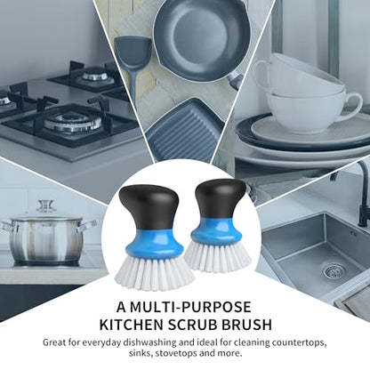 MR.SIGA Dish Scrub Brush, Palm Brush Dish Scrubber with Ergonomic Grip, Kitchen Brushes for Dishes, Blue, Pack of 2 - color: Blue
